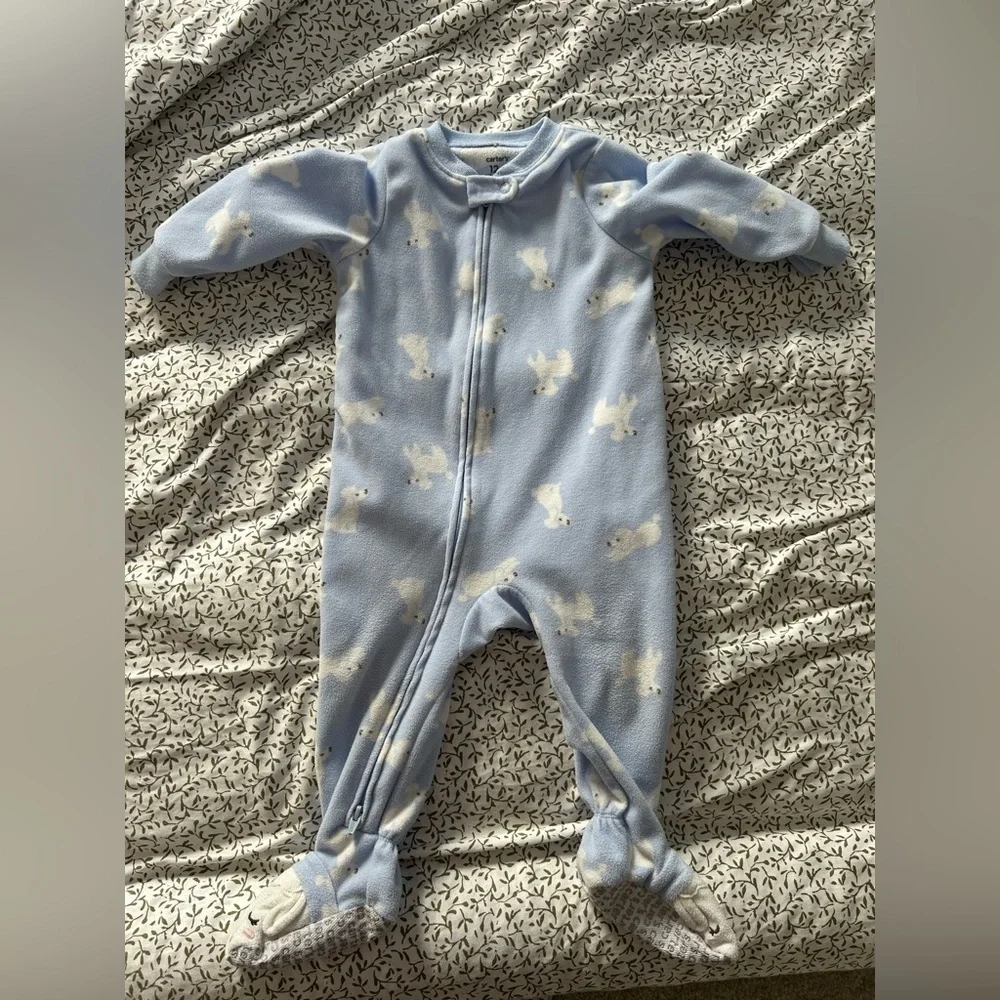 Baby boy 12M blue dog footie pjs zipper